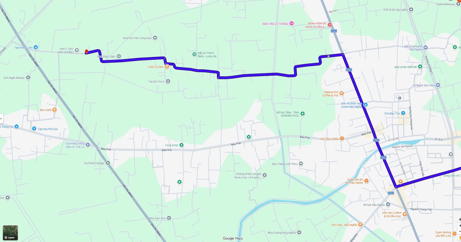 Smaller road (cars OK) — ~47 km, saves 3 km